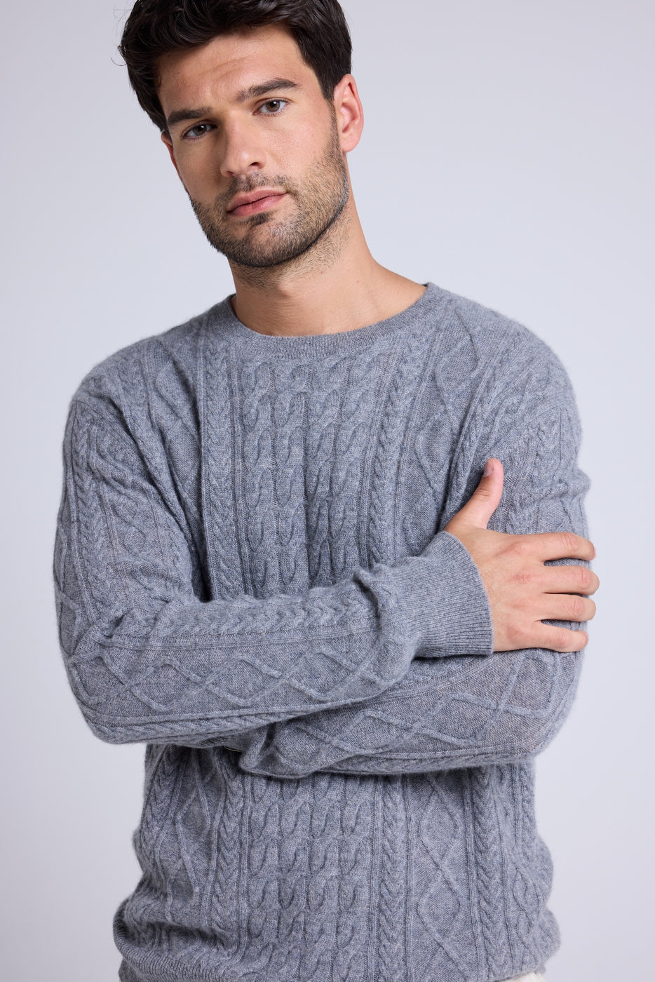 Pierre Cable-Knit Crew-Neck Jumper - Dark Grey