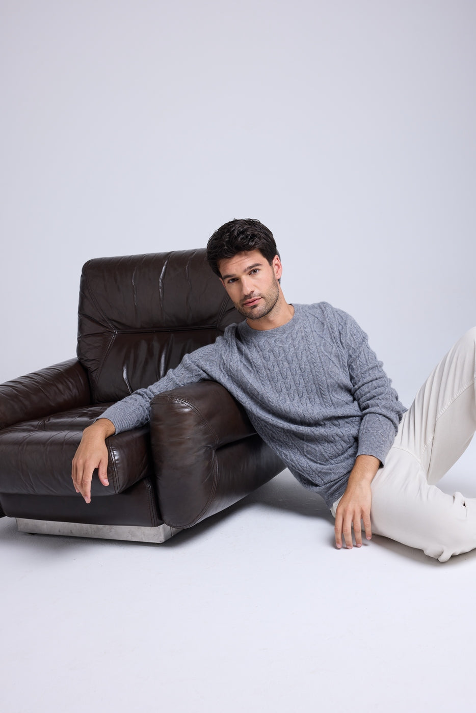 Pierre Cable-Knit Crew-Neck Jumper - Dark Grey