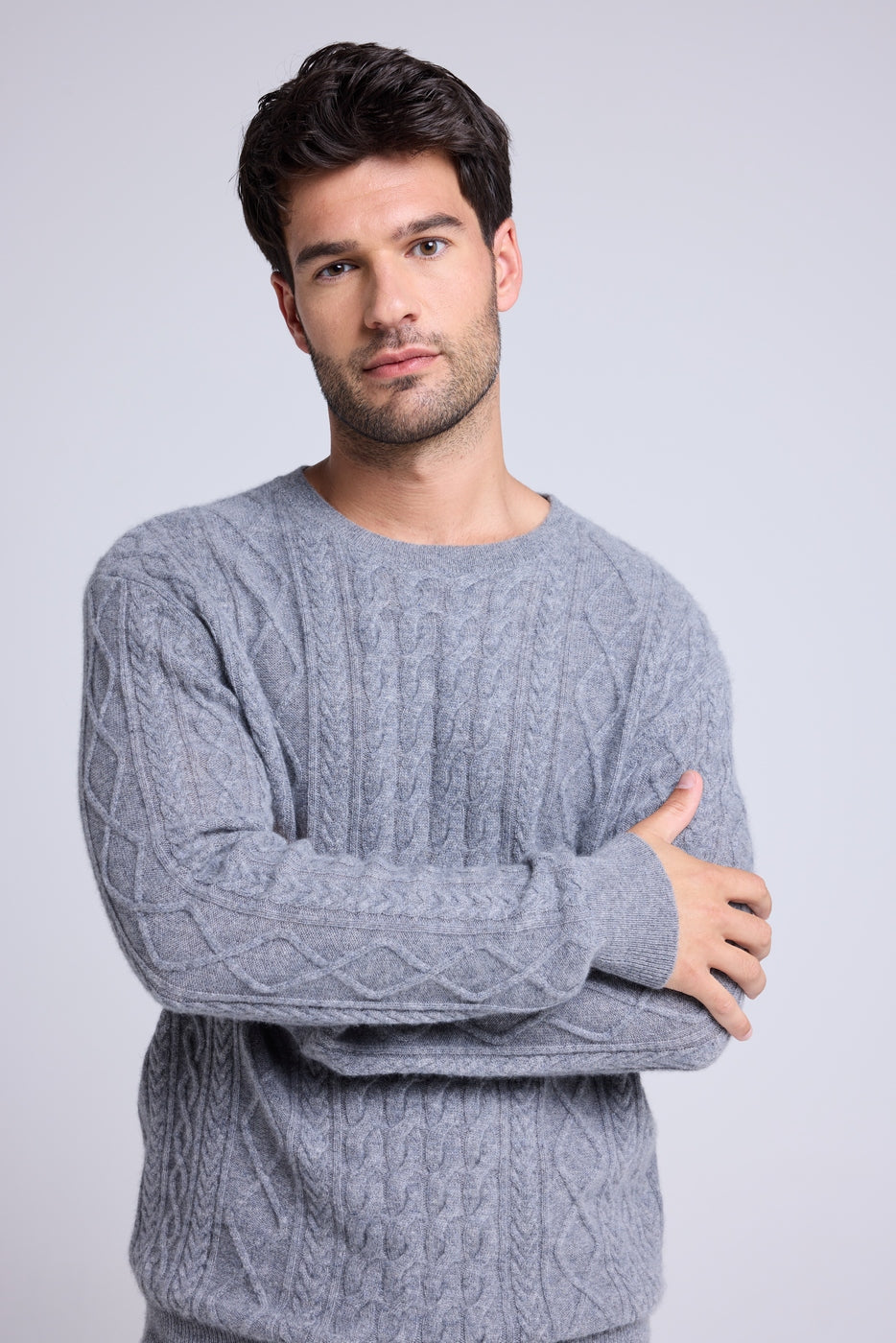 Pierre Cable-Knit Crew-Neck Jumper - Dark Grey