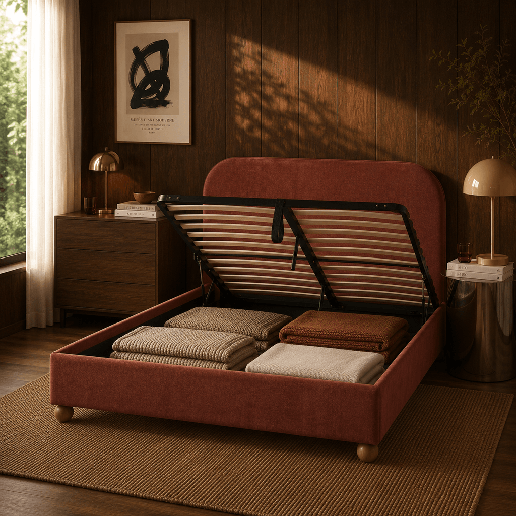 Pilka - Lit Coffre - Tissu Chenille - Bordeaux