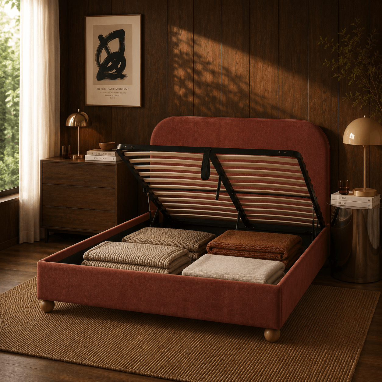 Pilka - Lit Coffre - Tissu Chenille - Bordeaux