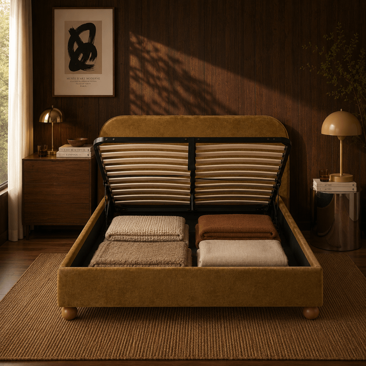Pilka - Lit Coffre - Tissu Chenille - Bronze
