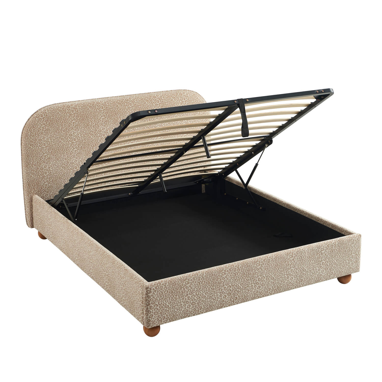 Pilka - Lit Coffre - Tissu Jacquard Léopard - Beige