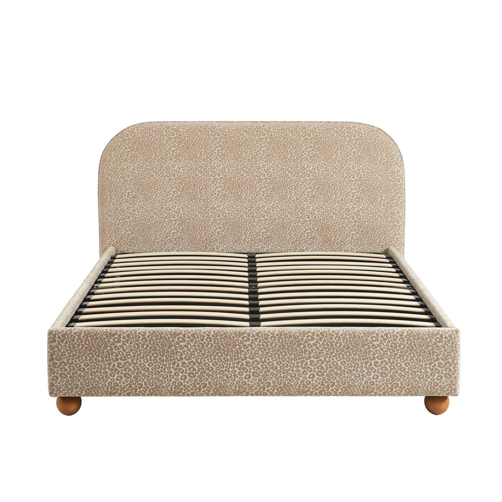 Pilka - Lit Coffre - Tissu Jacquard Léopard - Beige