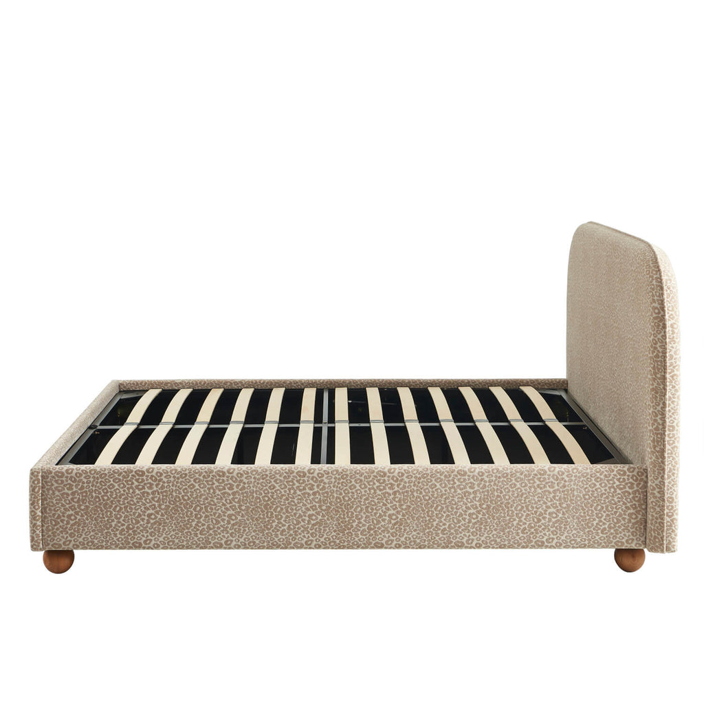 Pilka - Lit Coffre - Tissu Jacquard Léopard - Beige