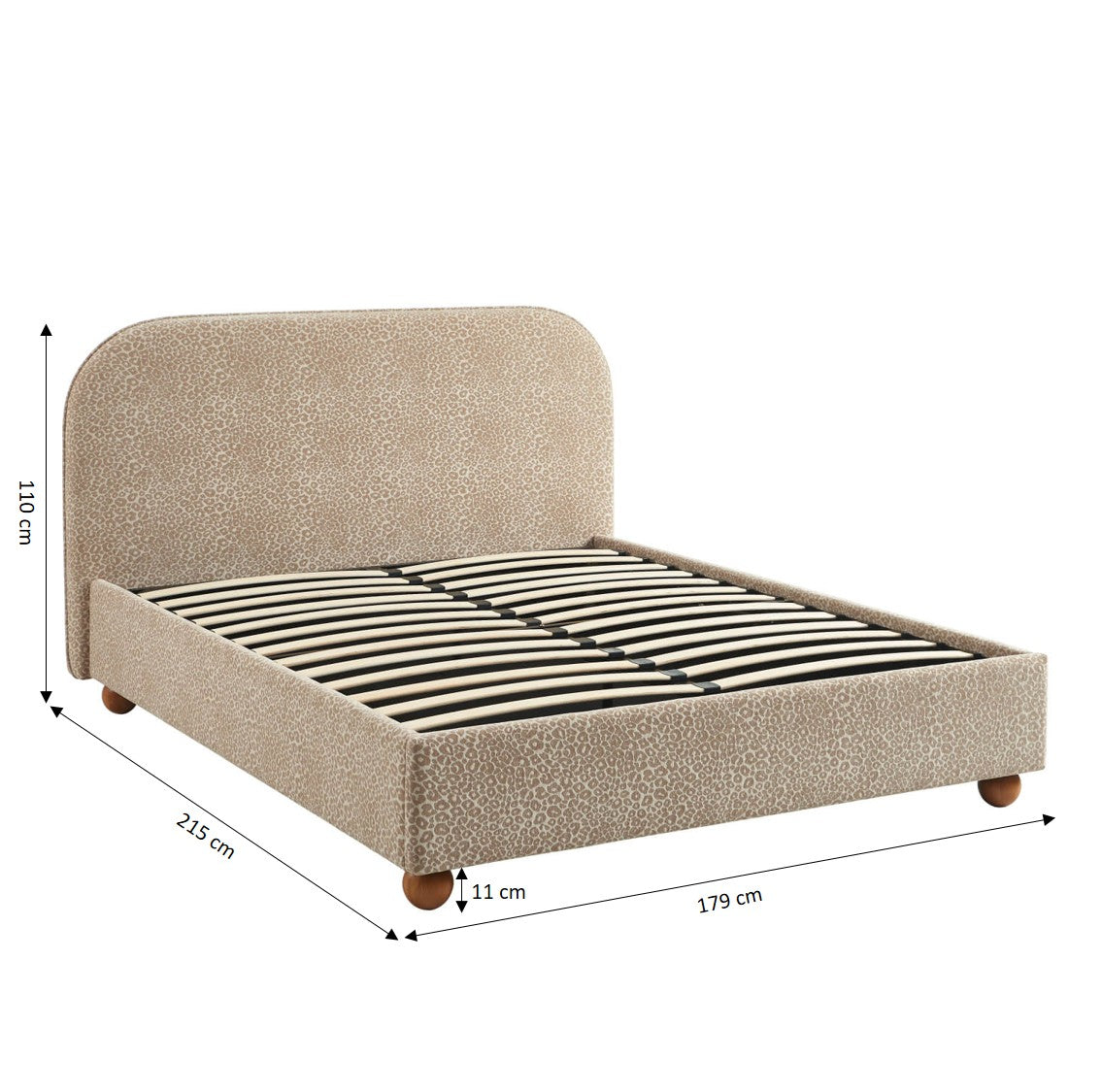 Pilka - Lit Coffre - Tissu Jacquard Léopard - Beige