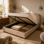 Pilka - Lit Coffre - Tissu Jacquard Léopard - Beige
