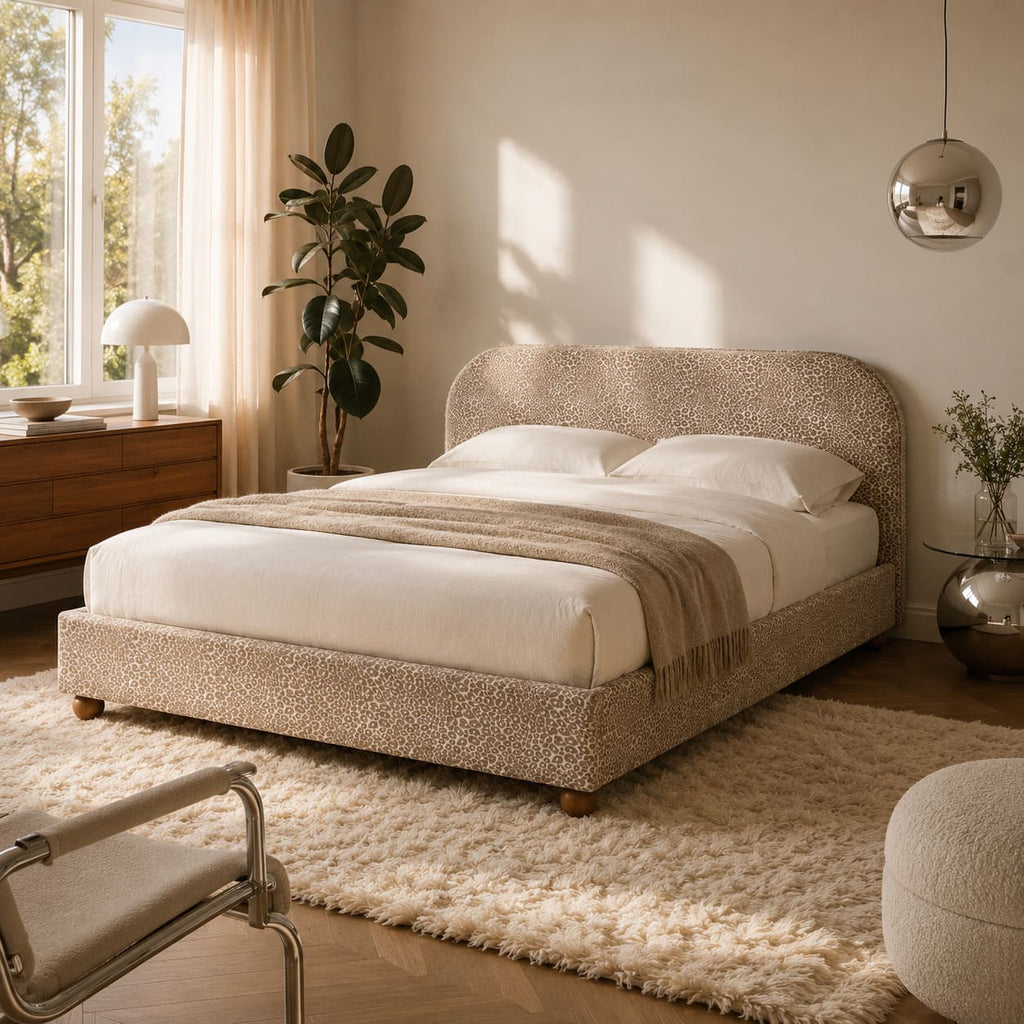 Pilka - Lit Coffre - Tissu Jacquard Léopard - Beige