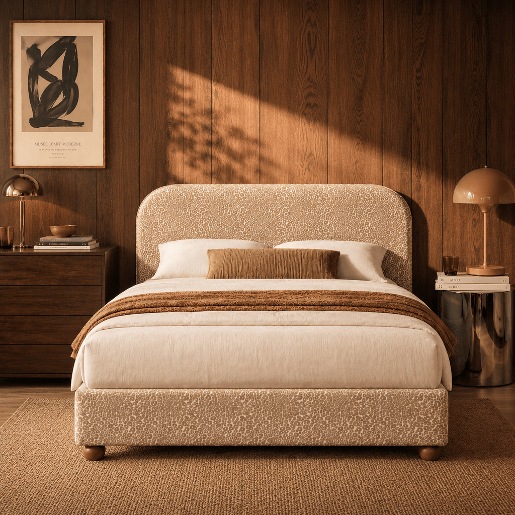 Pilka - Lit Coffre - Tissu Jacquard Léopard - Beige