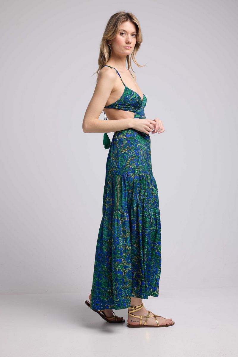 Vestido Largo de Tirantes - Verde Azul