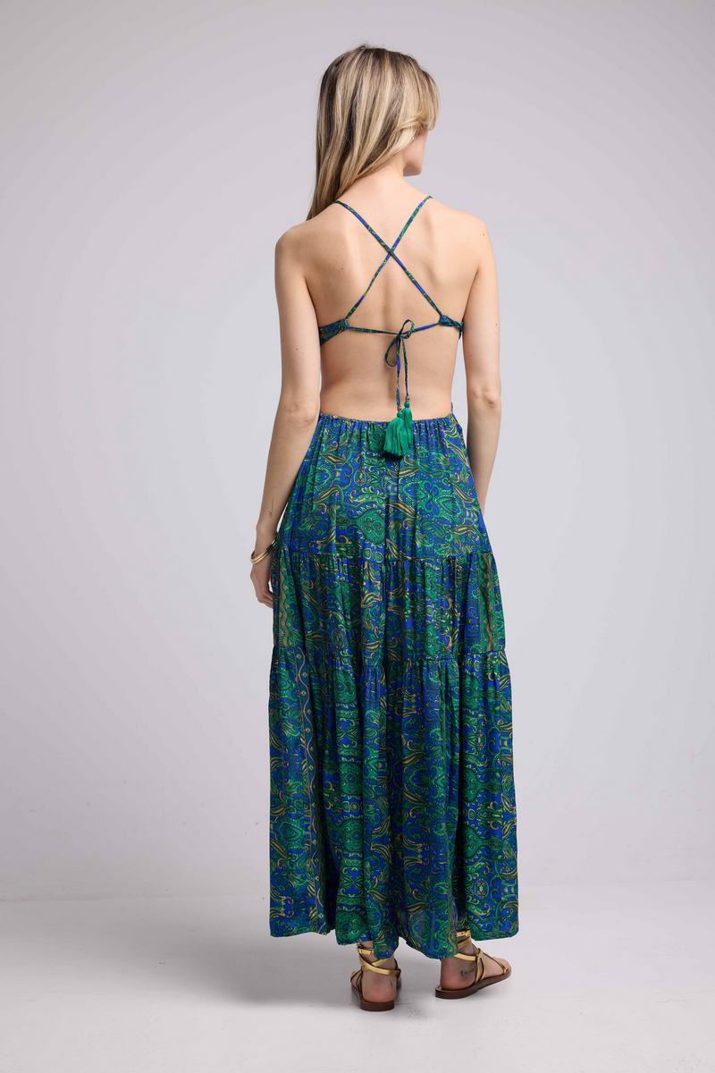 Vestido Largo de Tirantes - Verde Azul