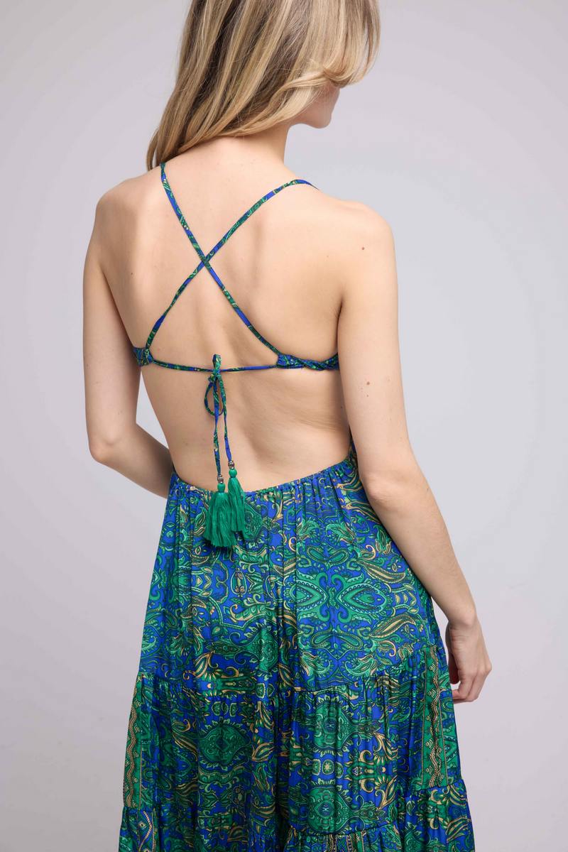 Vestido Largo de Tirantes - Verde Azul
