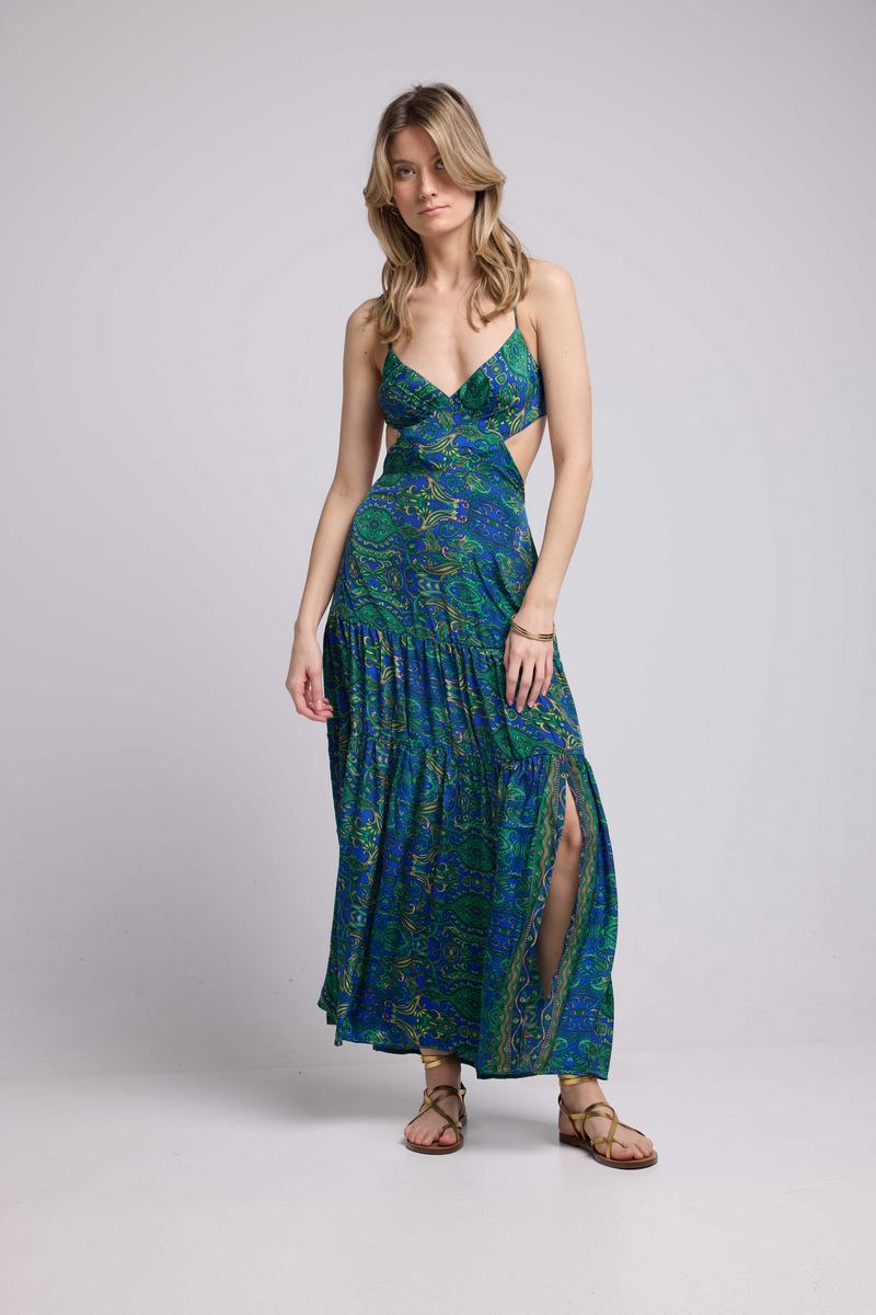 Vestido Largo de Tirantes - Verde Azul