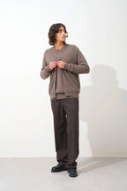 V-Neck Cardigan Pipa - Taupe Chiné - 100% 2-Ply Cashmere - Jersey - Men