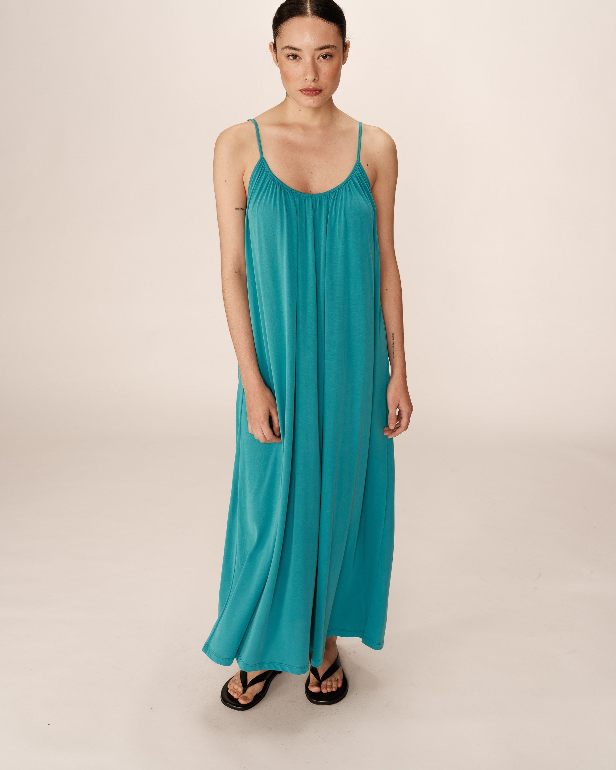 Peony Long Dress - Aqua