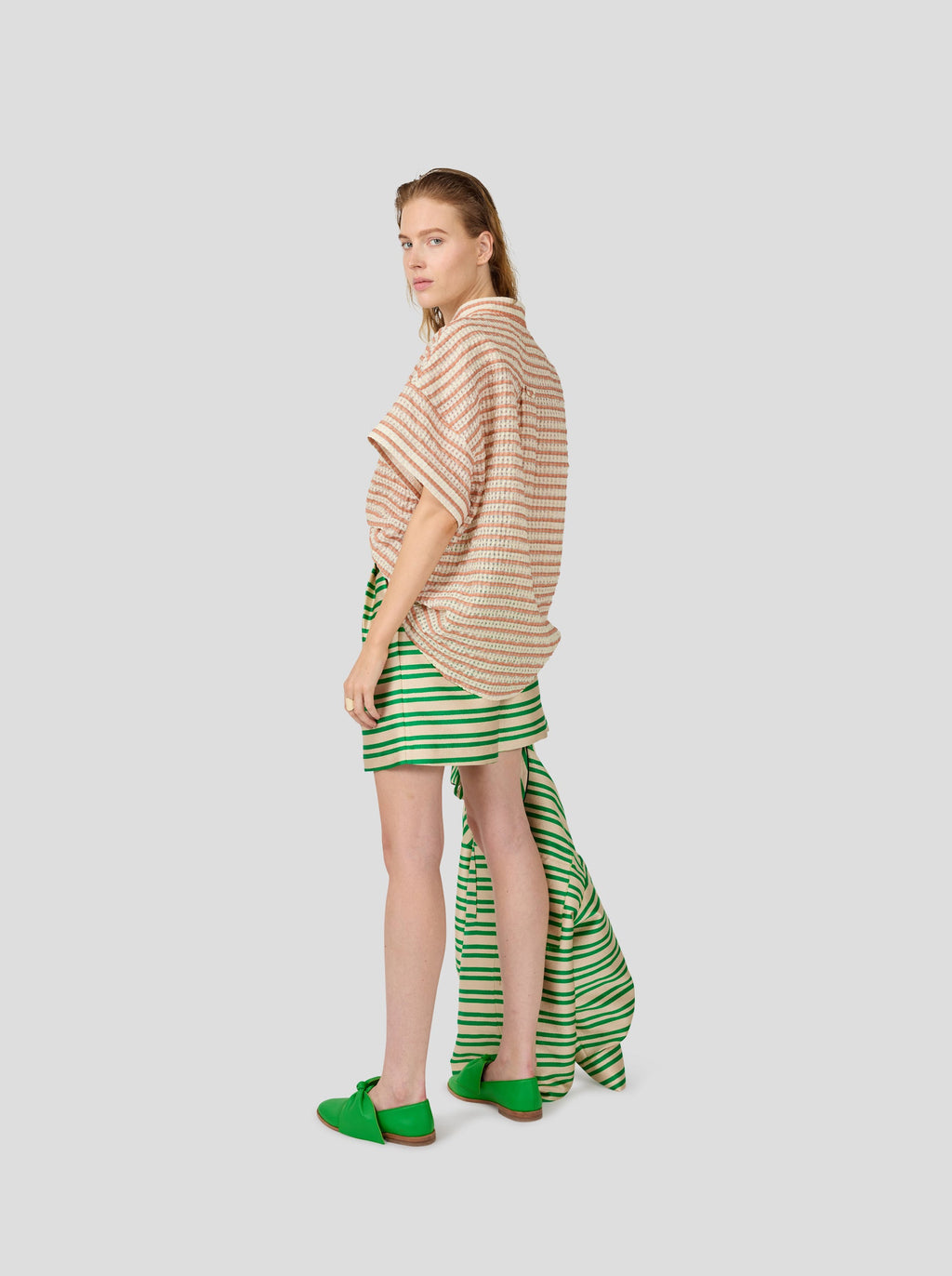 Short Beckett In Bold Green Striped Toile
