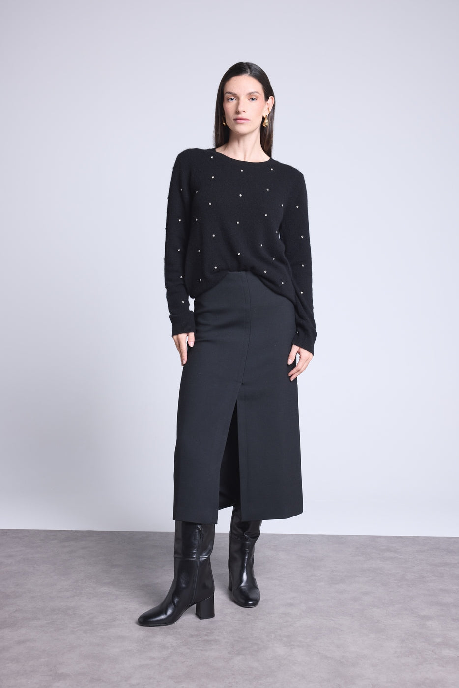 Jersey con joyas Platino - Negro - Mujer