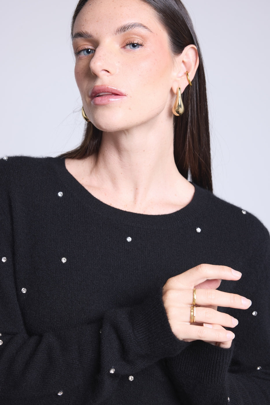 Jersey con joyas Platino - Negro - Mujer