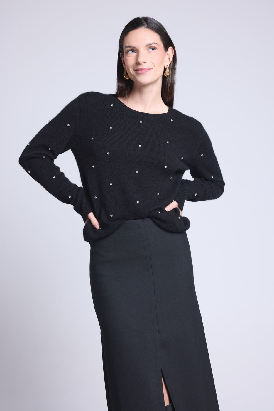 Jersey con joyas Platino - Negro - Mujer