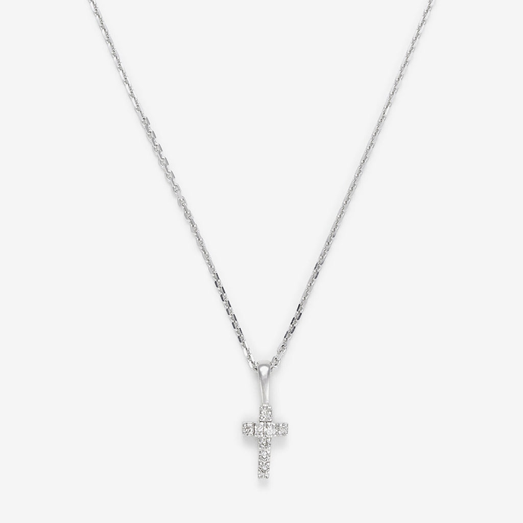 Pendentif "Mini Croix" Or Blanc Diamant : 0,02Ct/8 - Or Blanc