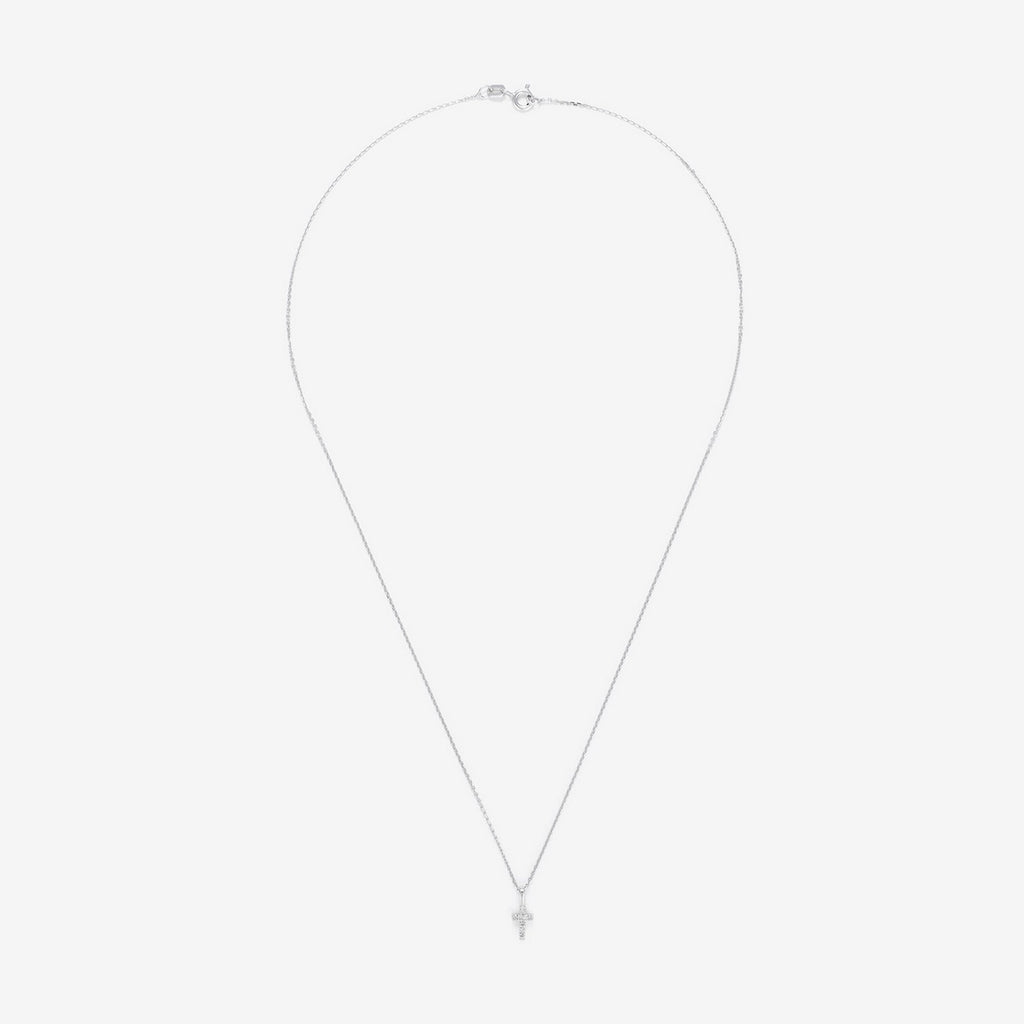 Pendentif "Mini Croix" Or Blanc Diamant : 0,02Ct/8 - Or Blanc