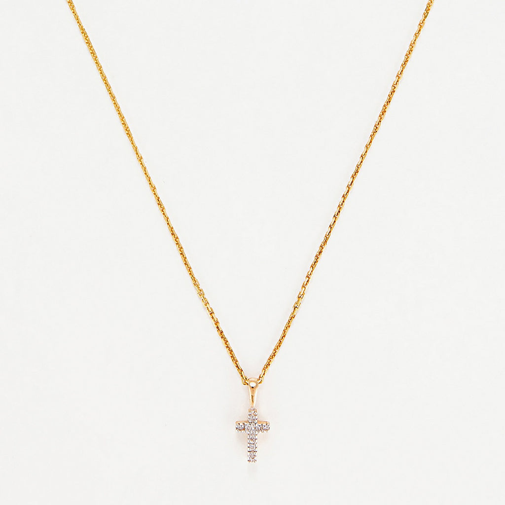 Colgante "Mini Cruz" Oro amarillo Diamante: 0.02Ct/8 - Oro amarillo