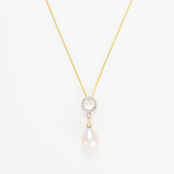 Colgante "Jolie Perle" - Diamante: 0.06Ct/20-1 Perla Blanca 8.5Mm - Oro amarillo