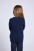 Pull Col Rond Gros Flocon Poirot - Bleu Marine Bleu Ciel - Enfant