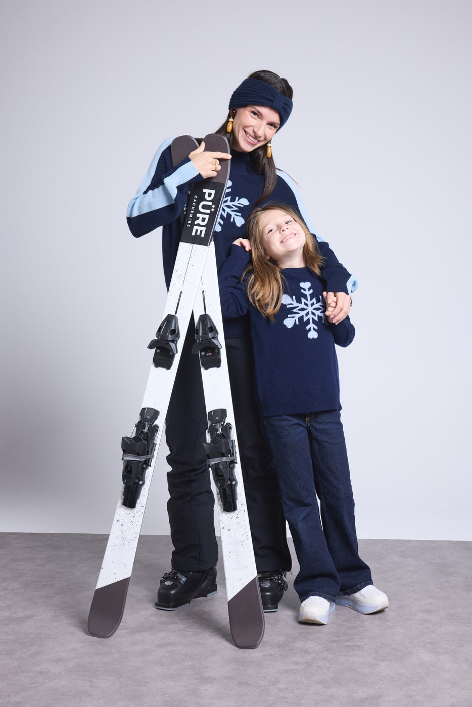 Pull Col Rond Gros Flocon Poirot - Bleu Marine Bleu Ciel - Enfant