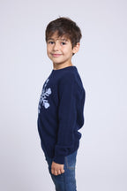 Pull Col Rond Gros Flocon Poirot - Bleu Marine Bleu Ciel - Enfant