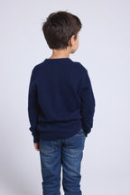 Pull Col Rond Gros Flocon Poirot - Bleu Marine Bleu Ciel - Enfant