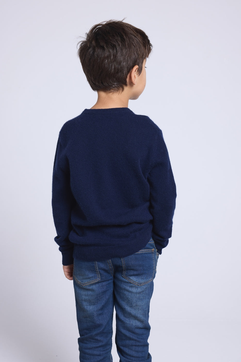 Pull Col Rond Gros Flocon Poirot - Bleu Marine Bleu Ciel - Enfant