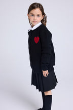 Polly Heart Crew-Neck Cardigan - Black Red