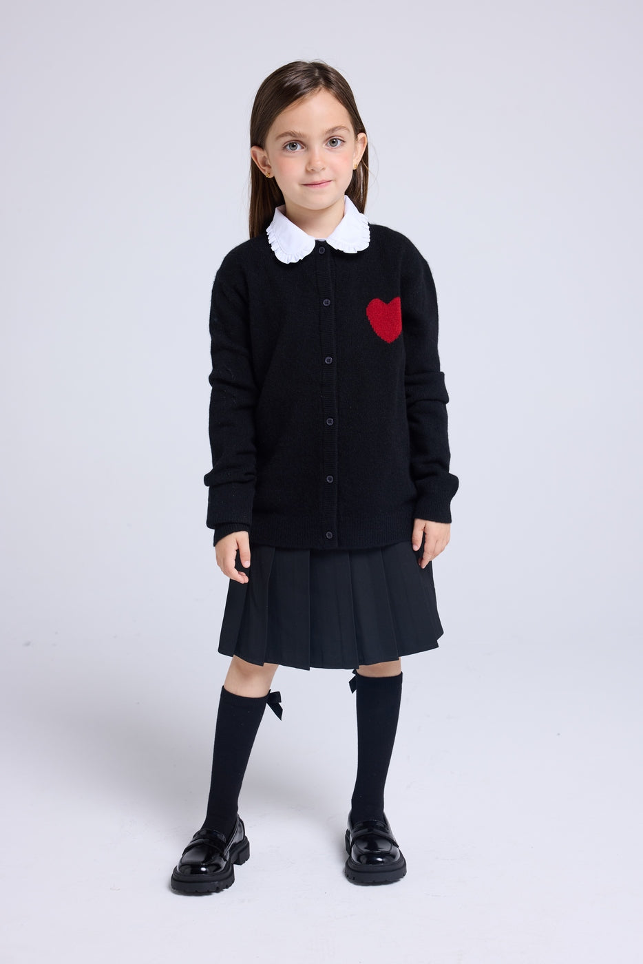 Polly Heart Crew-Neck Cardigan - Black Red