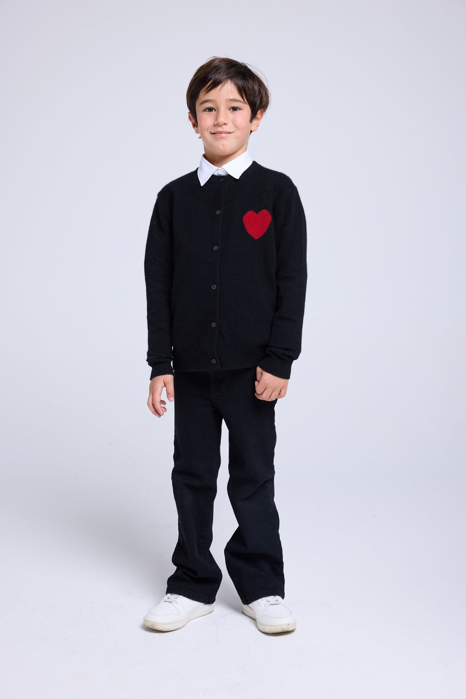 Polly Heart Crew-Neck Cardigan - Black Red