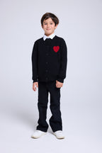 Polly Heart Crew-Neck Cardigan - Black Red