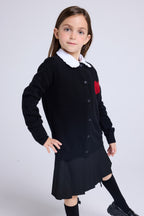 Polly Heart Crew-Neck Cardigan - Black Red