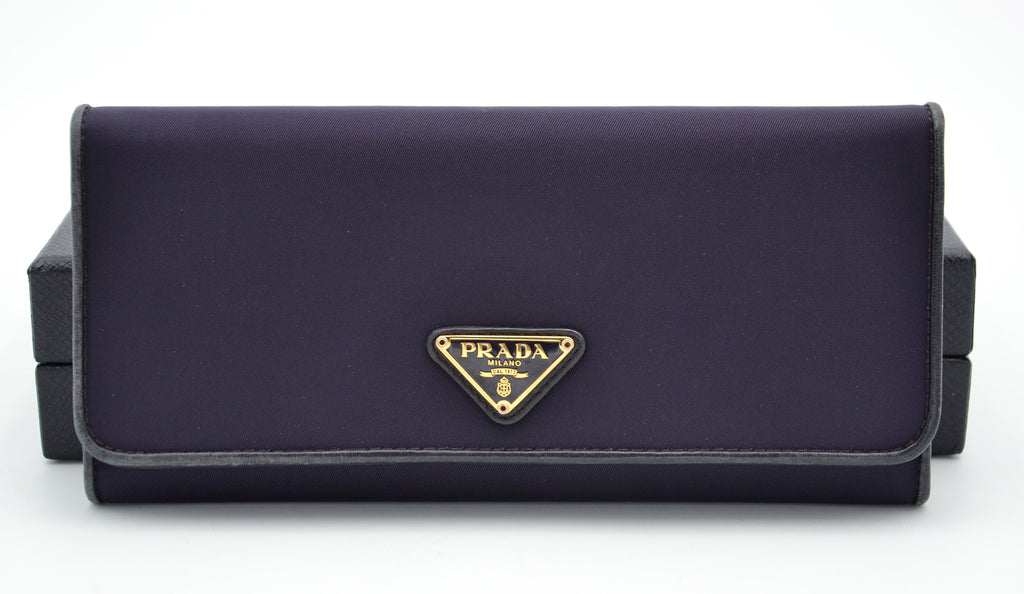 Long Prada Wallet in Purple Nylon & Black Leather