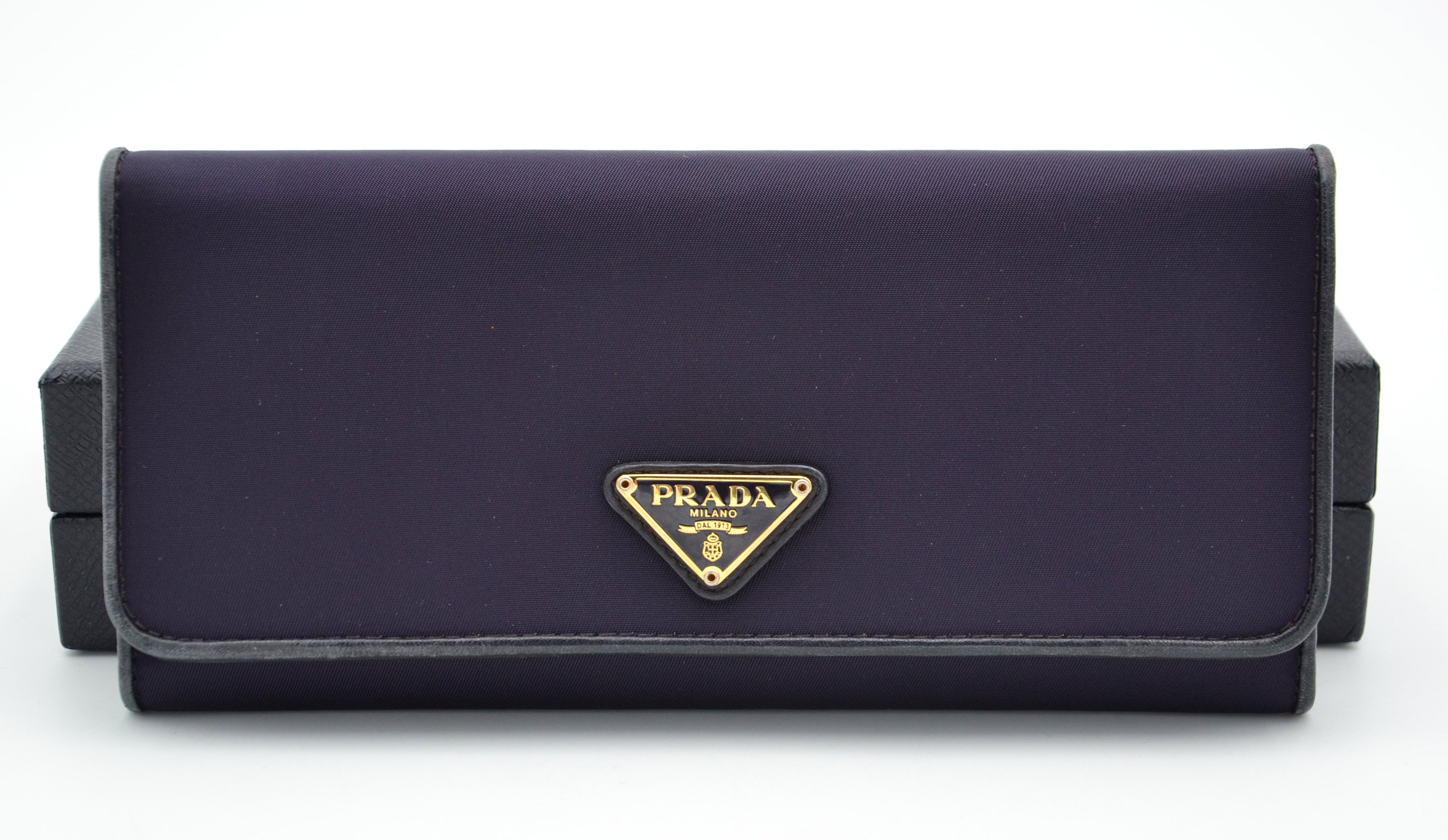 Long Prada Wallet in Purple Nylon & Black Leather