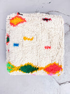 Ecru Moroccan Berber Pouffe with Colourful Patterns