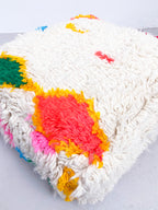 Ecru Moroccan Berber Pouffe with Colourful Patterns