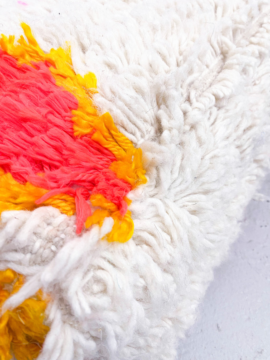 Ecru Moroccan Berber Pouffe with Colourful Patterns