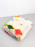 Ecru Moroccan Berber Pouffe with Colourful Patterns
