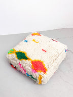 Ecru Moroccan Berber Pouffe with Colourful Patterns
