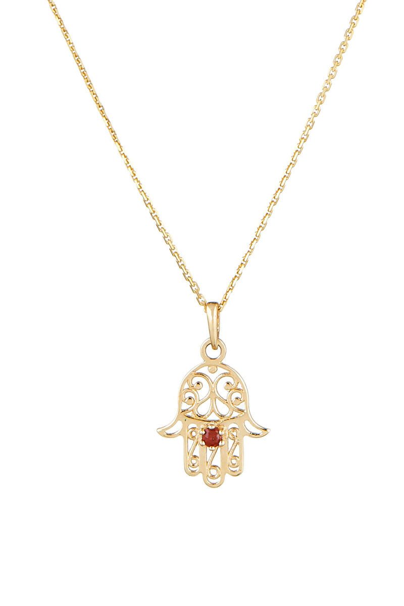 Colgante "Mano de Fátima Rubíes" Oro Amarillo 375/1000