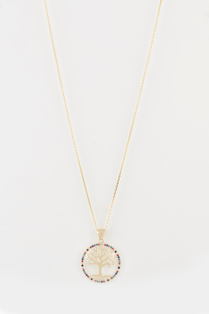 Pendentif "Arbre Coloré" - Or Jaune & Pierre Précieuse