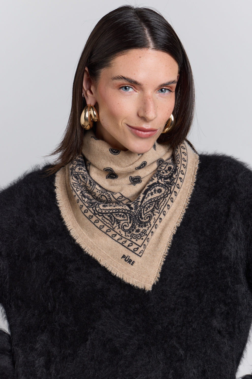 Pañuelo bandana Presley de cachemira - Beige y negro - Unisex