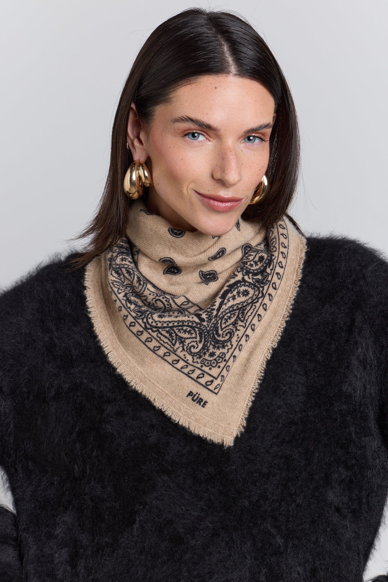 Pañuelo bandana Presley de cachemira - Beige y negro - Unisex