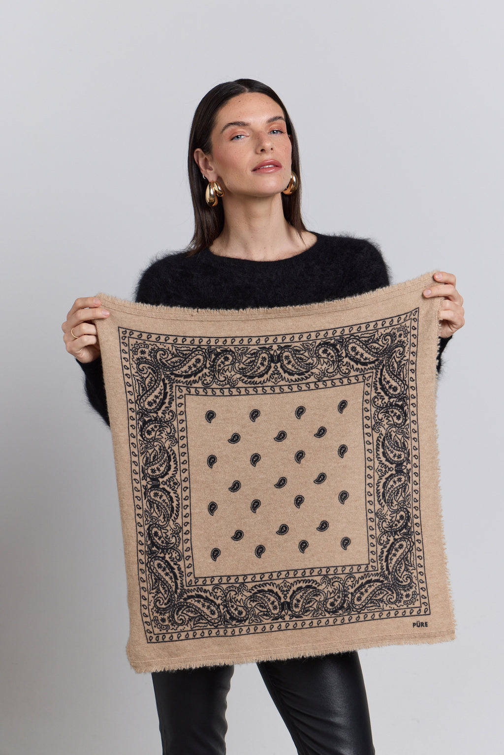 Pañuelo bandana Presley de cachemira - Beige y negro - Unisex