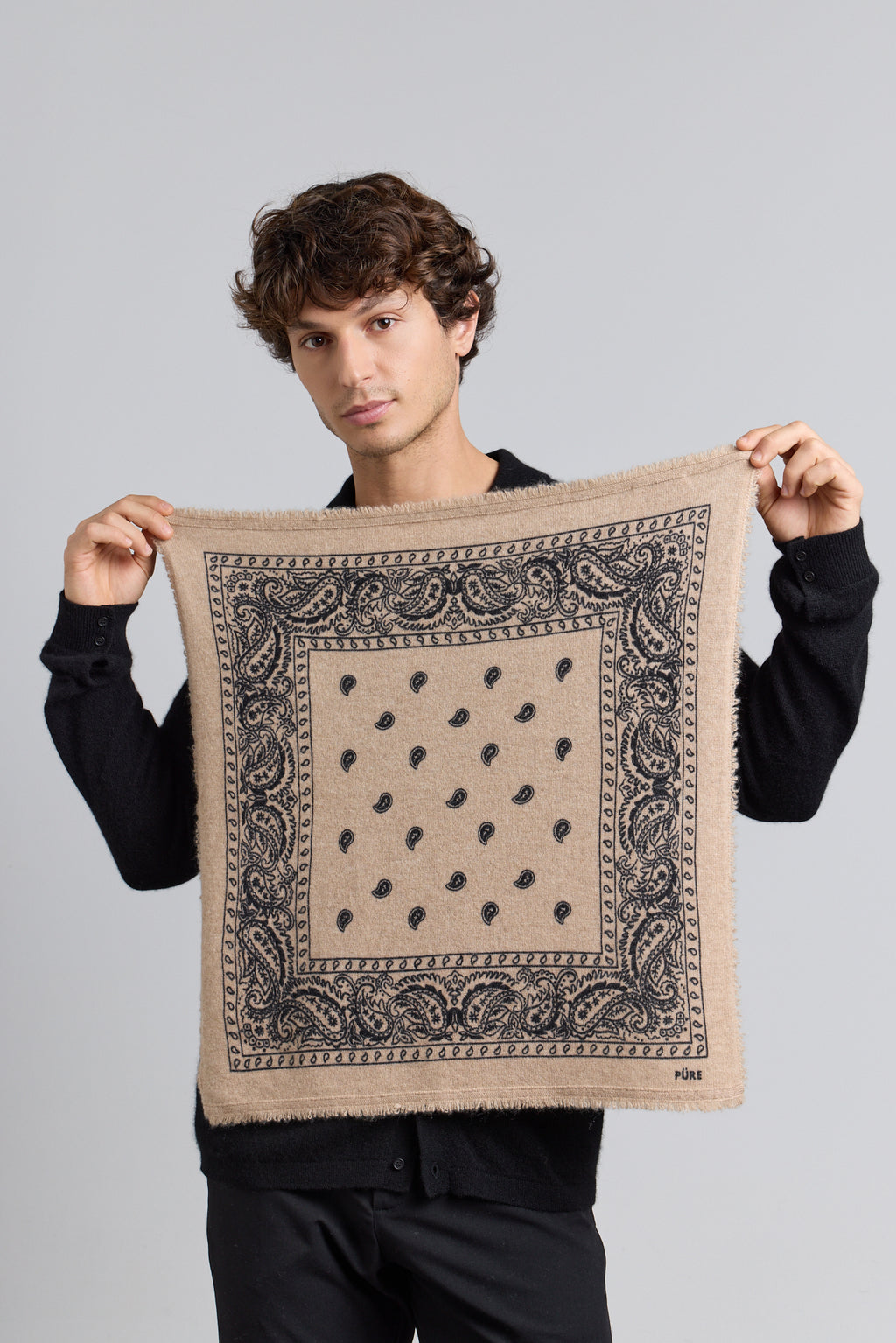 Pañuelo bandana Presley de cachemira - Beige y negro - Unisex